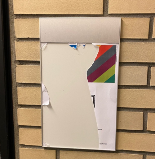 Photo of a vandalized restroom sign