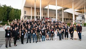 Participants in front of the JKU Learning Center during the 2021 Festival University