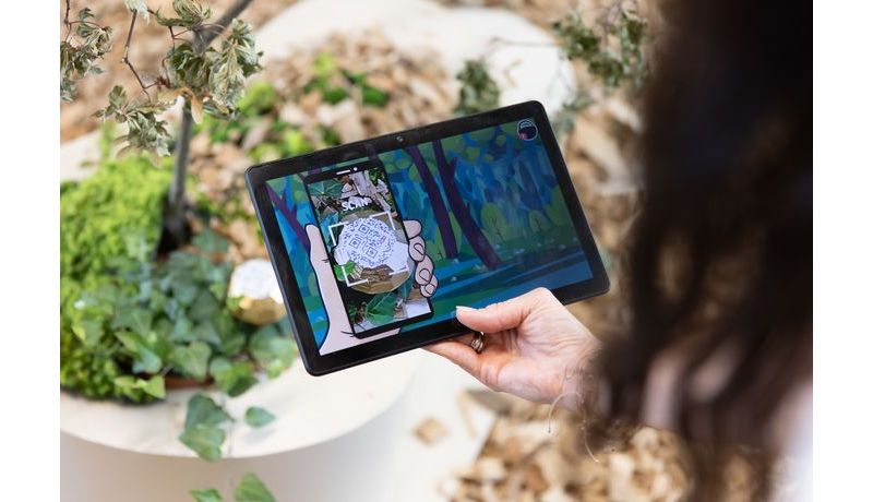 Schulterblick auf ein Tablet mit App zur Schwammerl-Erkennung