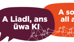 zwei auffallend rote Sprechblasen mit dem Titel des Songs auf deutsch und englisch, dazu eine grafische Gestaltung mti vernetzten Noten