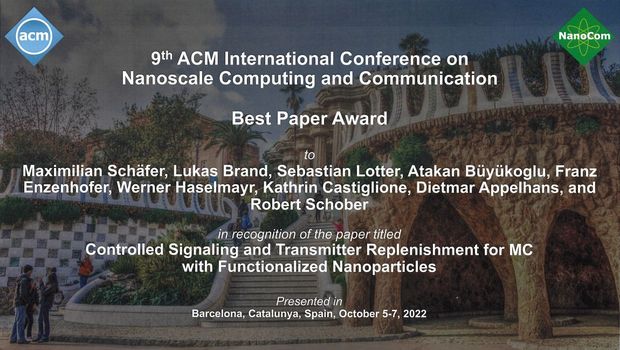 Picture of the certificate for the Best Paper Award of the NanoCom 2022