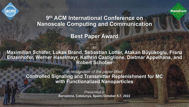 Bild der Urkunde für den Best Paper Award der NanoCom 2022
