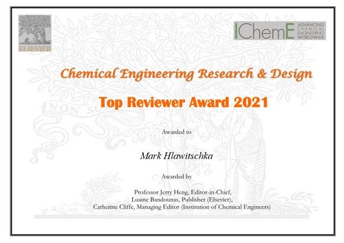 Chemical Engineering Research and Design - 2021 Top Reviewer Award