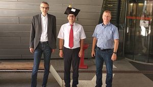 Matthias Eberlein together with Andreas Springer and Harald Pretl in front of the Science Park