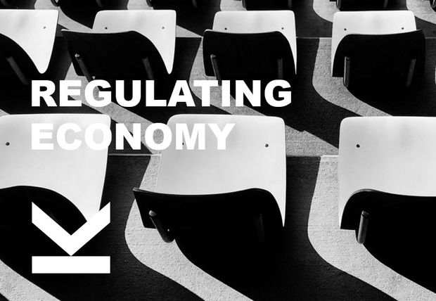 graue Sessel in einer Reihe - Titelbild zum Event Regulating Economy