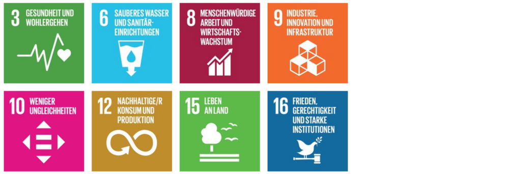 SDGs 3, 6, 8, 9, 10, 12, 15, 16