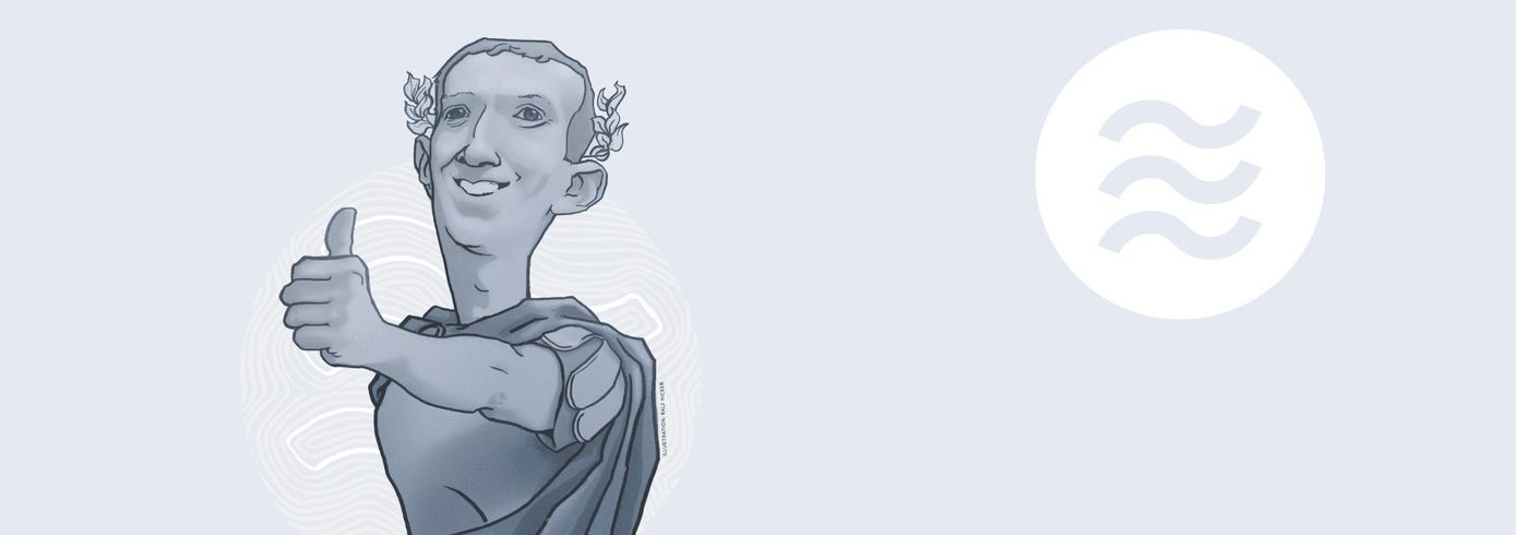 Eine Illustration von Mark Zuckerberg in einer Caesar-Pose