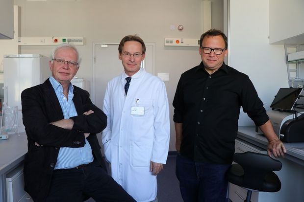 [Translate to Englisch:] v.l.: Prof. Dr. Albert van der Zwan, Prof. Dr. Andreas Gruber und Zentrumsleiter Ass.-Prof. Dr. David Bernhard