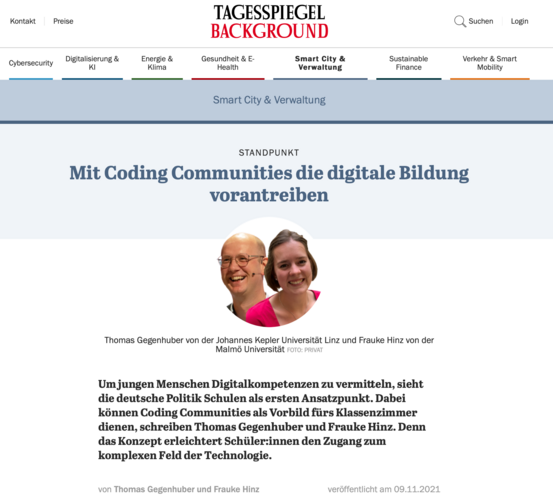 Press picture Berliner Tagesspiegel Background on Coding Communities