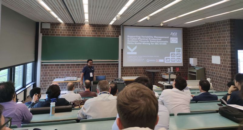Sayyid presents his work on Supporting Variability Management in Cyber-Physical Production Systems: Towards Semi-Automatic Delta Model Mining for IEC 61499