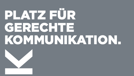 Platz für gerechte Kommunikation - Schriftzug im Corporate Design inklusive Logo der JKU.