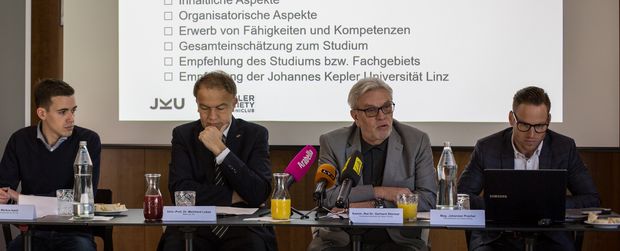 v.l.: ÖH-Vorsitzender Markus Isack, Rektor Meinhard Lukas, Kepler Society Präsident Gerhard Stürmer, Kepler Society Geschäftsführer Johannes Pracher