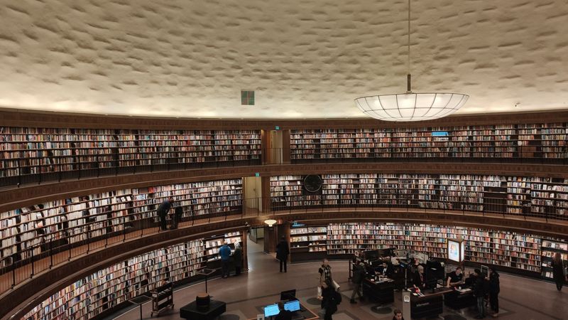 "Ein Ort für ein gutes Buch" (Hauptbibliothek Stockholm, Schweden)
