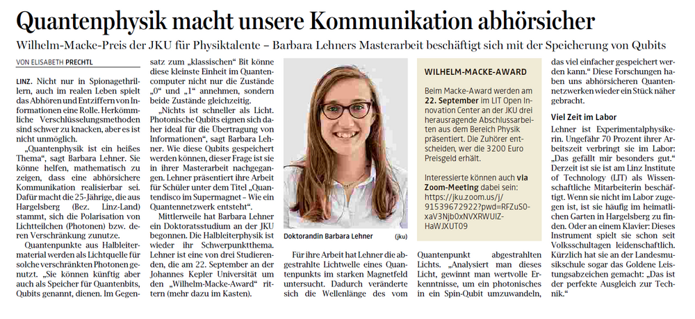 Artikel in OÖNachrichten/Campus vom 17.09.2021