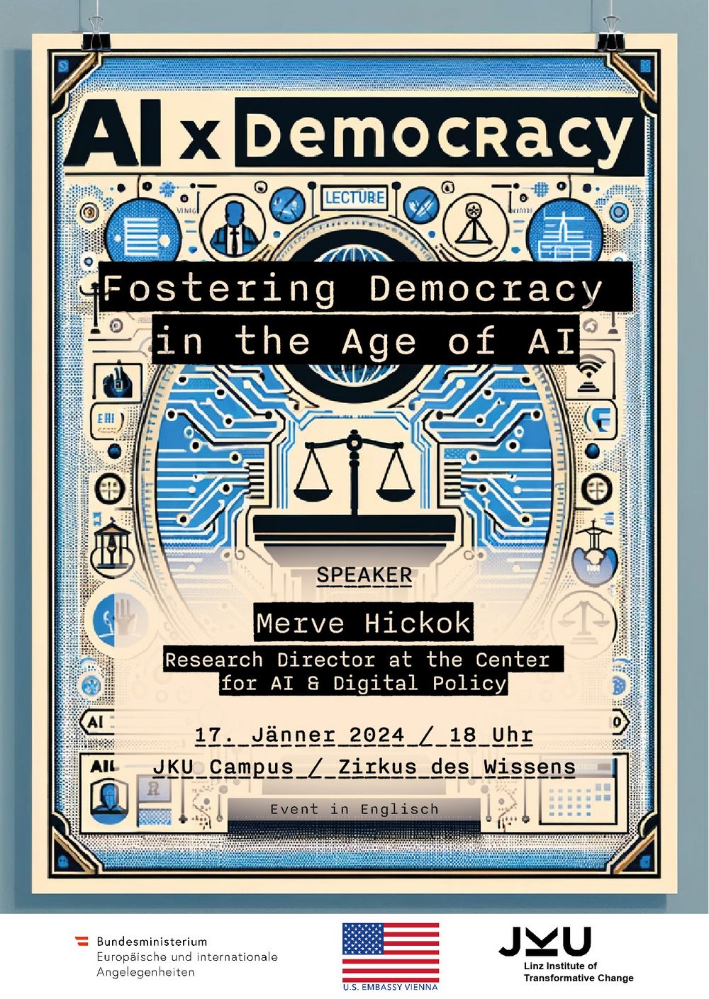 Flyer zu der Veranstaltung AI x Democracy