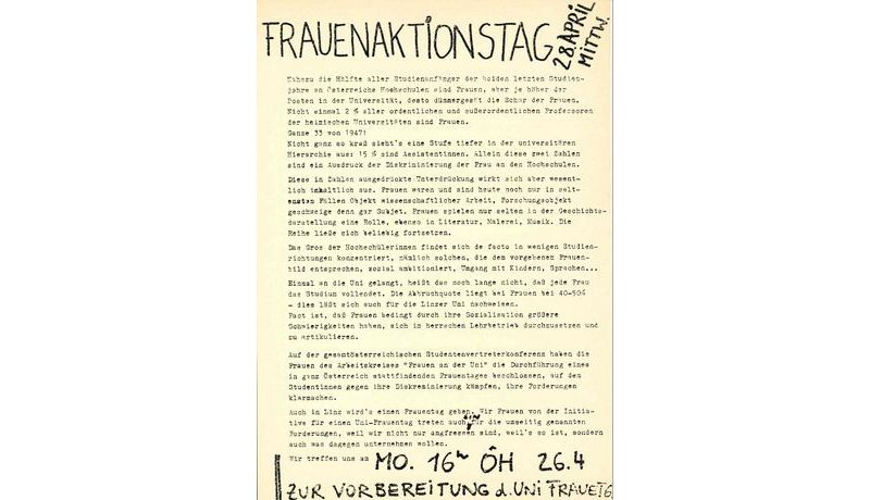 Kundmachung Frauenaktionstag, April 1982 (Archiv Soziale Bewegungen OÖ)