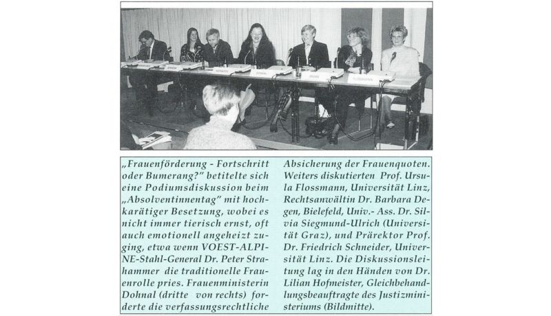 Berichterstattung zum Absolventinnentag 1994 in den Universitätsnachrichten (Archiv JKU)