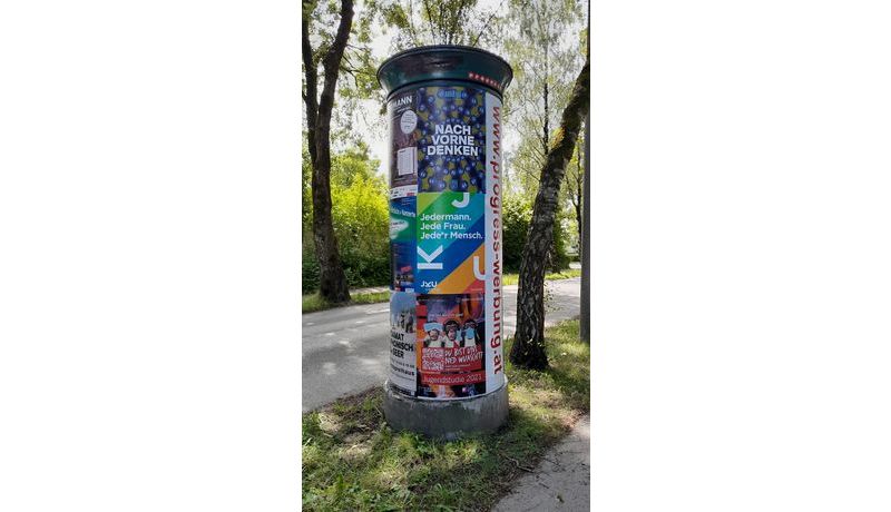 JKU Diversity campaign poster on an advertising pillar. Photo credit: JKU